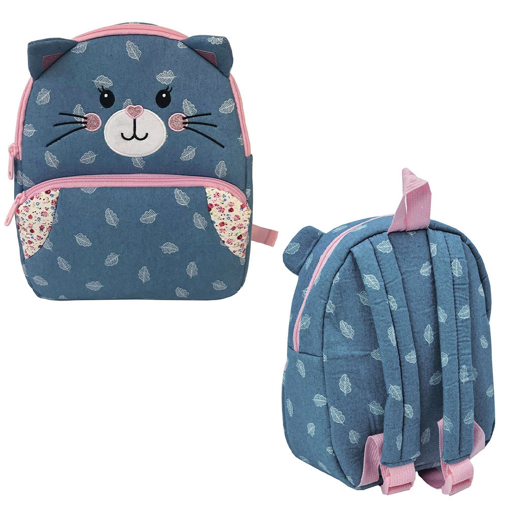 Ghiozdan gradinita cu design KITTY, aplicatii cu sclipici, urechi, bretele reglabile, poliester buretat, 23x8x28 cm - imagine 4